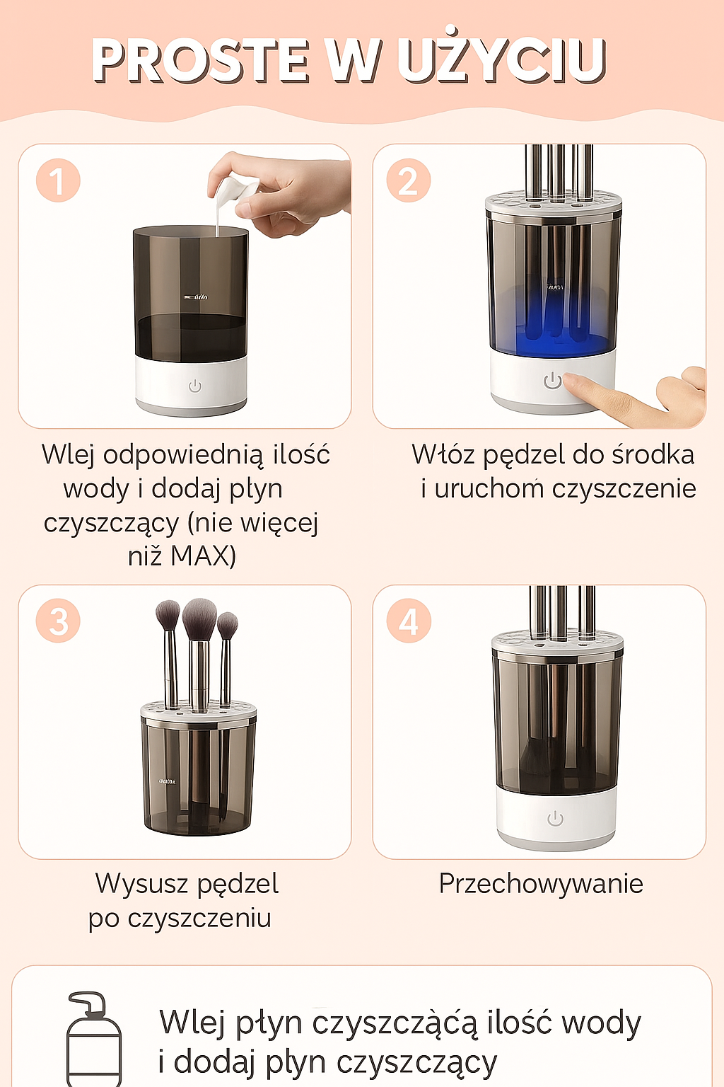 Automatyczny czyścik do pędzli Brushly™ – higiena i czystość w 60 sekund